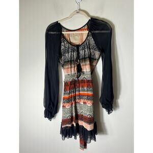 Daughters of The Revolution Black And Orange Long Sleeve Mini Dress Sz 0